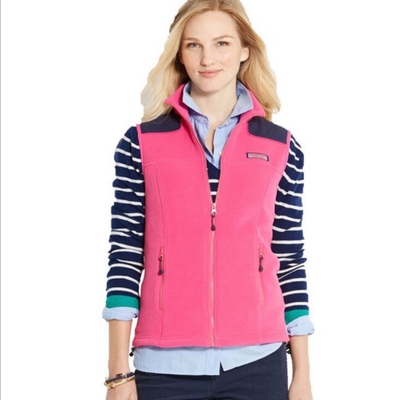 Vineyard Vines Jackets & Blazers - VINEYARD VINES FLEECE ZIP UP VEST PINK NAVY BLUE